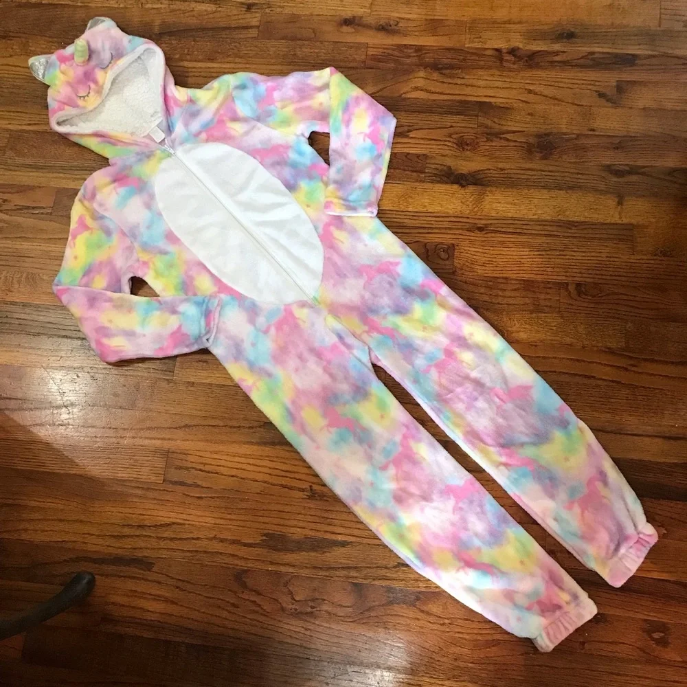 Unicorn Onesie Pajamas Hooded Hoodie Romper LS One Piece Footless Tie Dye 7 / 8